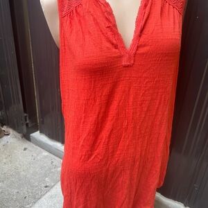 Sleeveless V-Neck Red Textured Dress